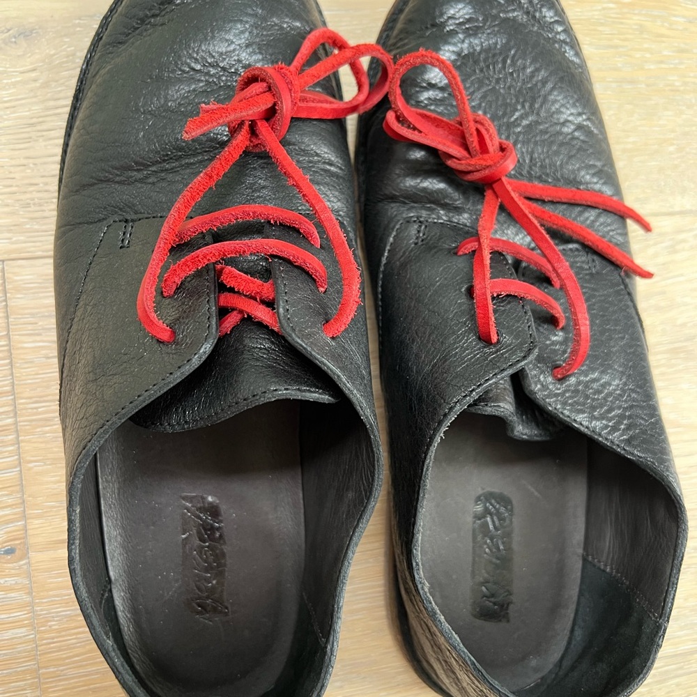 Marsell. Black Leather Shoes with Red Leather Laces.  Size 35 fits 6.5/7US